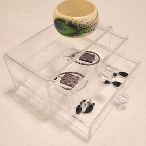 Clear Plastic Small Two Drawer Jewelry Box Trinkets Display Case No Brand